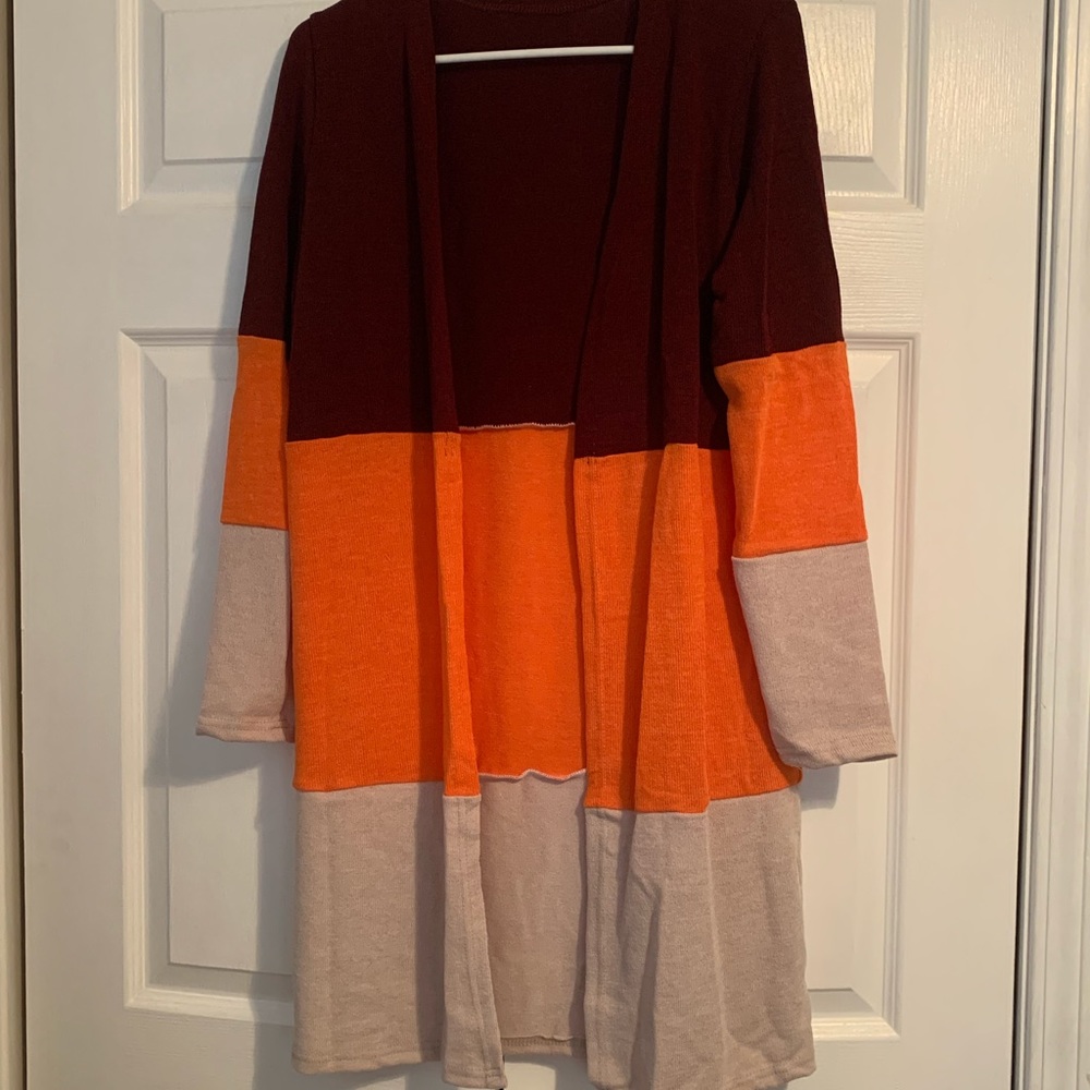 Long Sleeve Knitted Colorblock Cardigan Size Large